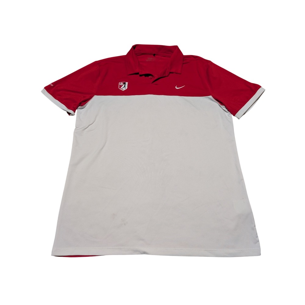 Nike Golf Polo Shirt Mens M Red White Dri-FIT Colorblock MCC Staff Short Sleeve